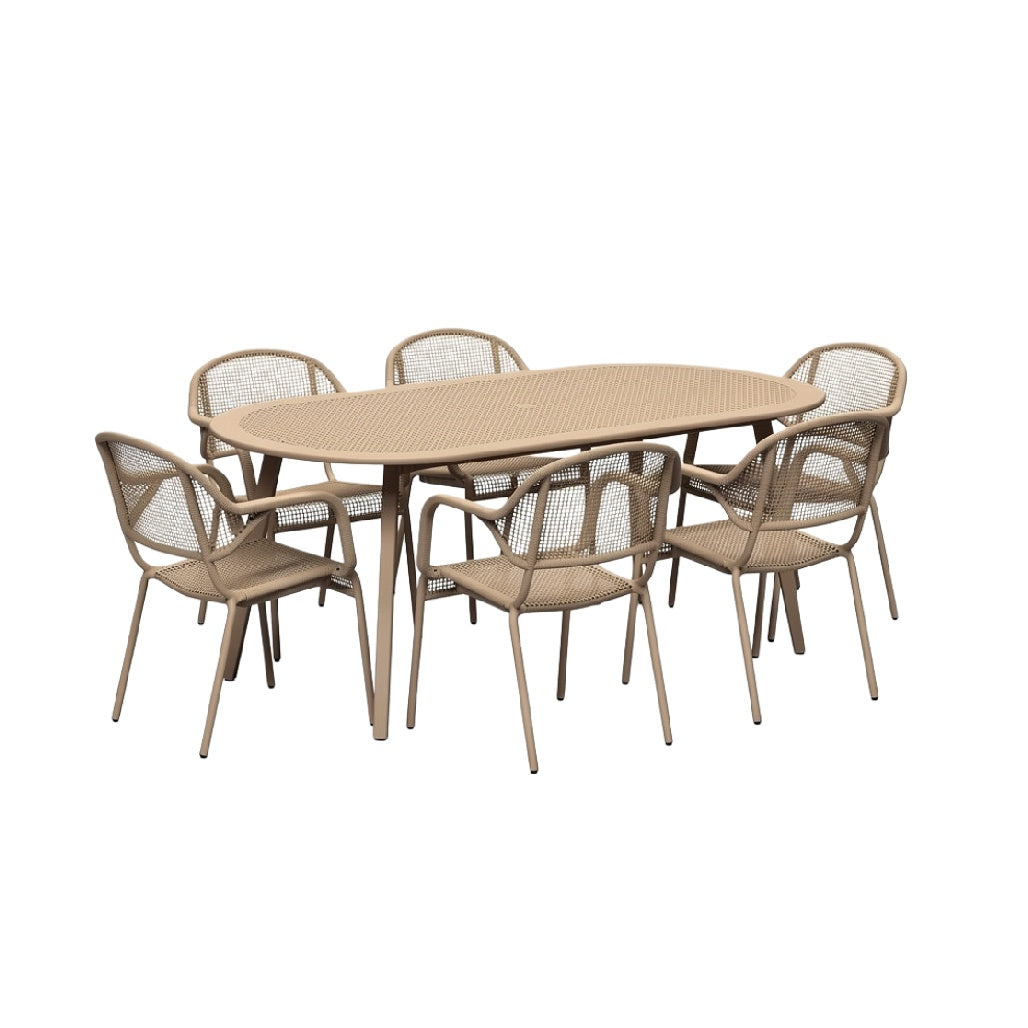 Outdoor Dining Set with Oval Table and Six Chairs