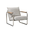 Modern Grey Armchair with Metal Frame and Wood Accents