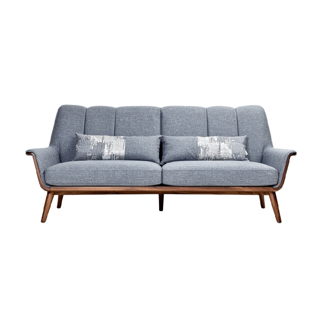 Modern Blue Fabric Sofa with Decorative Pillows