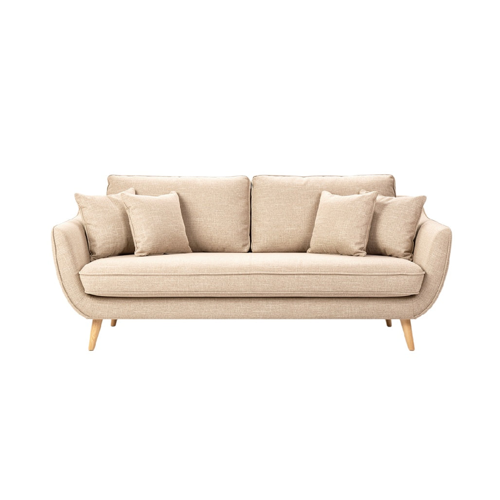 "Modern Beige Upholstered Sofa with Cushions"