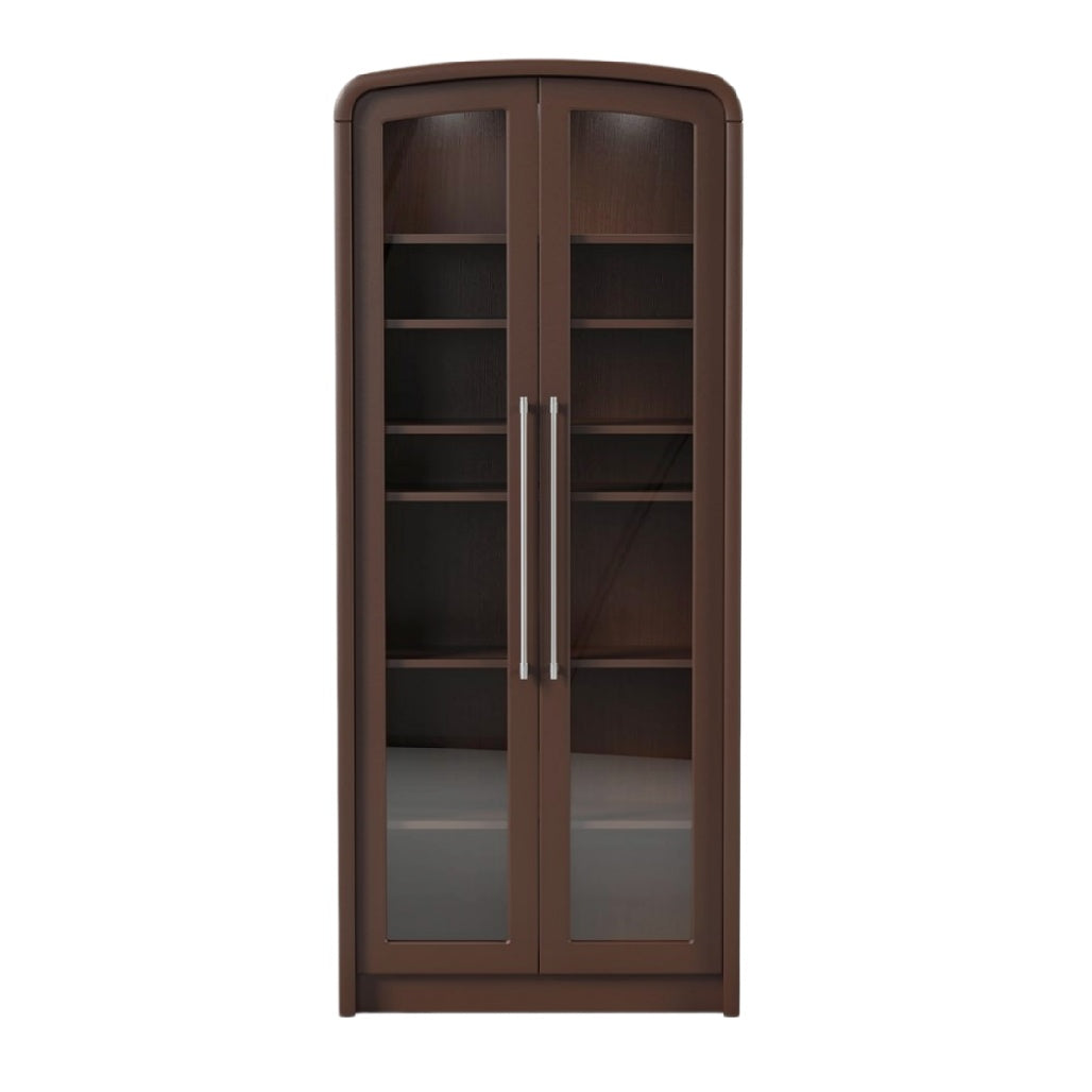 "Elegant Brown Display Cabinet with Glass Doors"