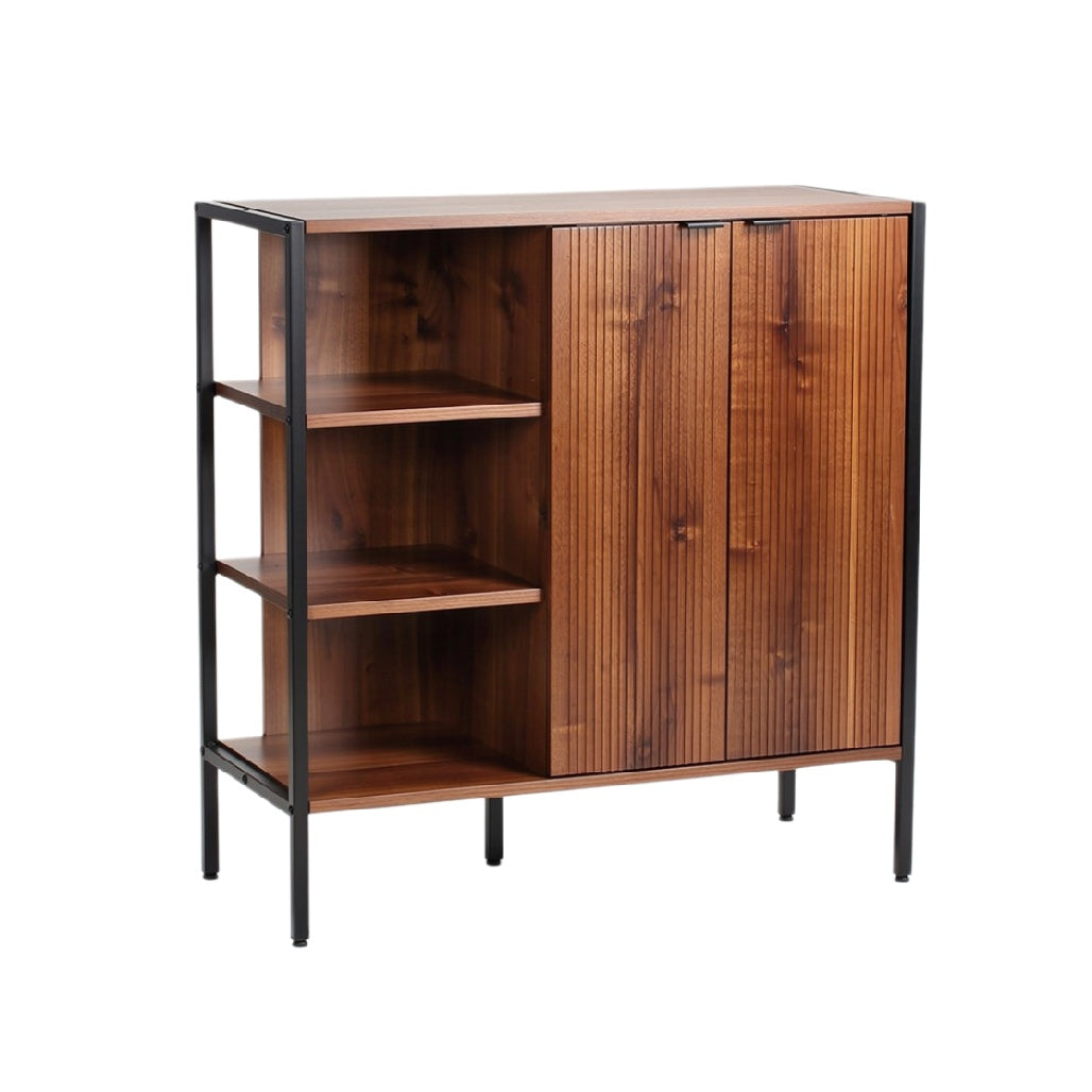 Modern Wood and Metal Storage Cabinet with Open Shelves