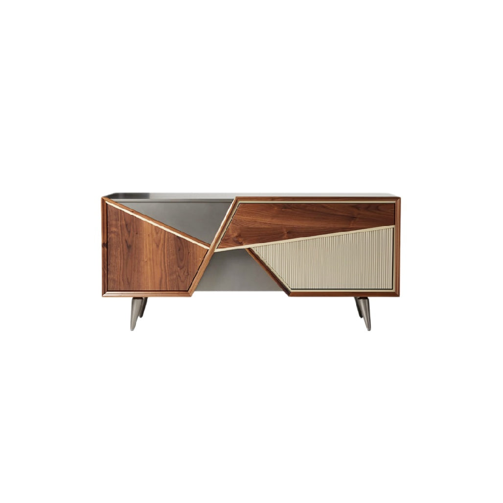 "Geometric Contemporary Sideboard with Wood and Metal Finish"