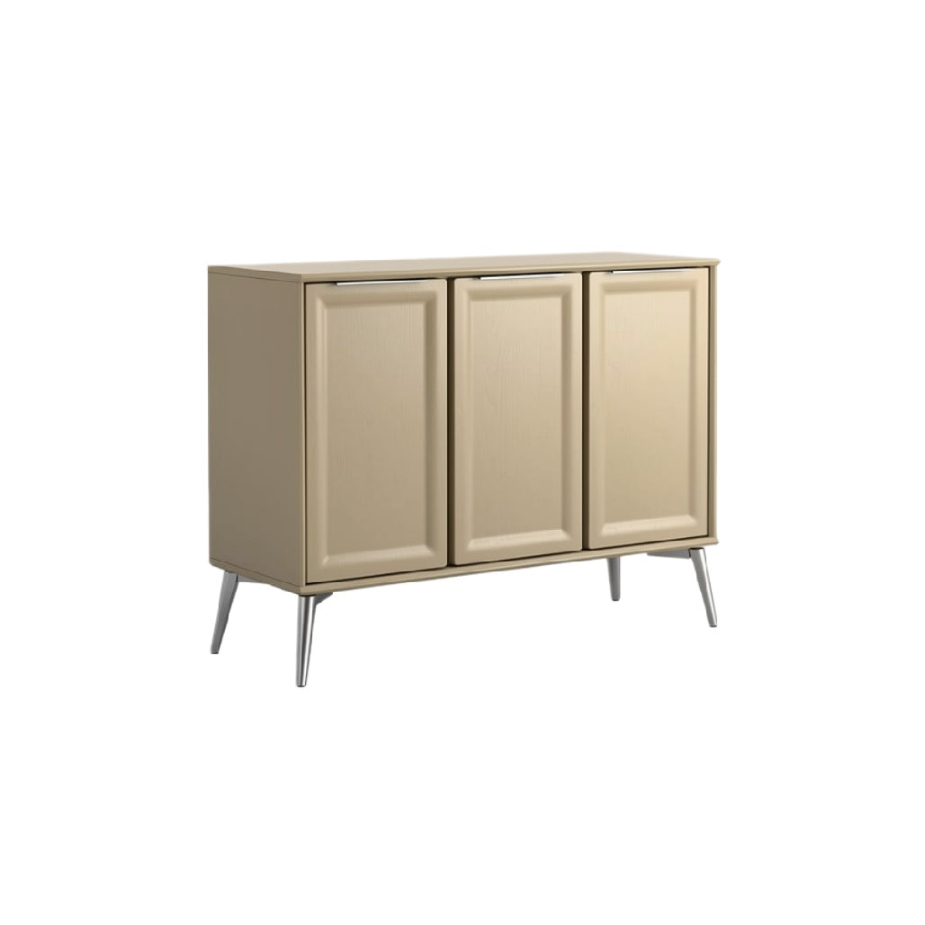 Sleek Beige Cabinet with Three Doors and Metal Legs