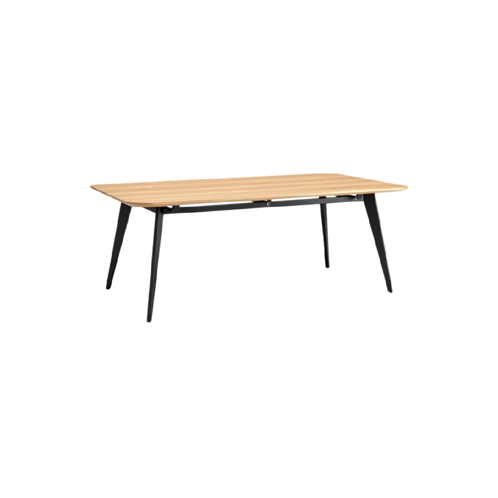 "Modern Rectangular Wooden Dining Table with Black Legs"